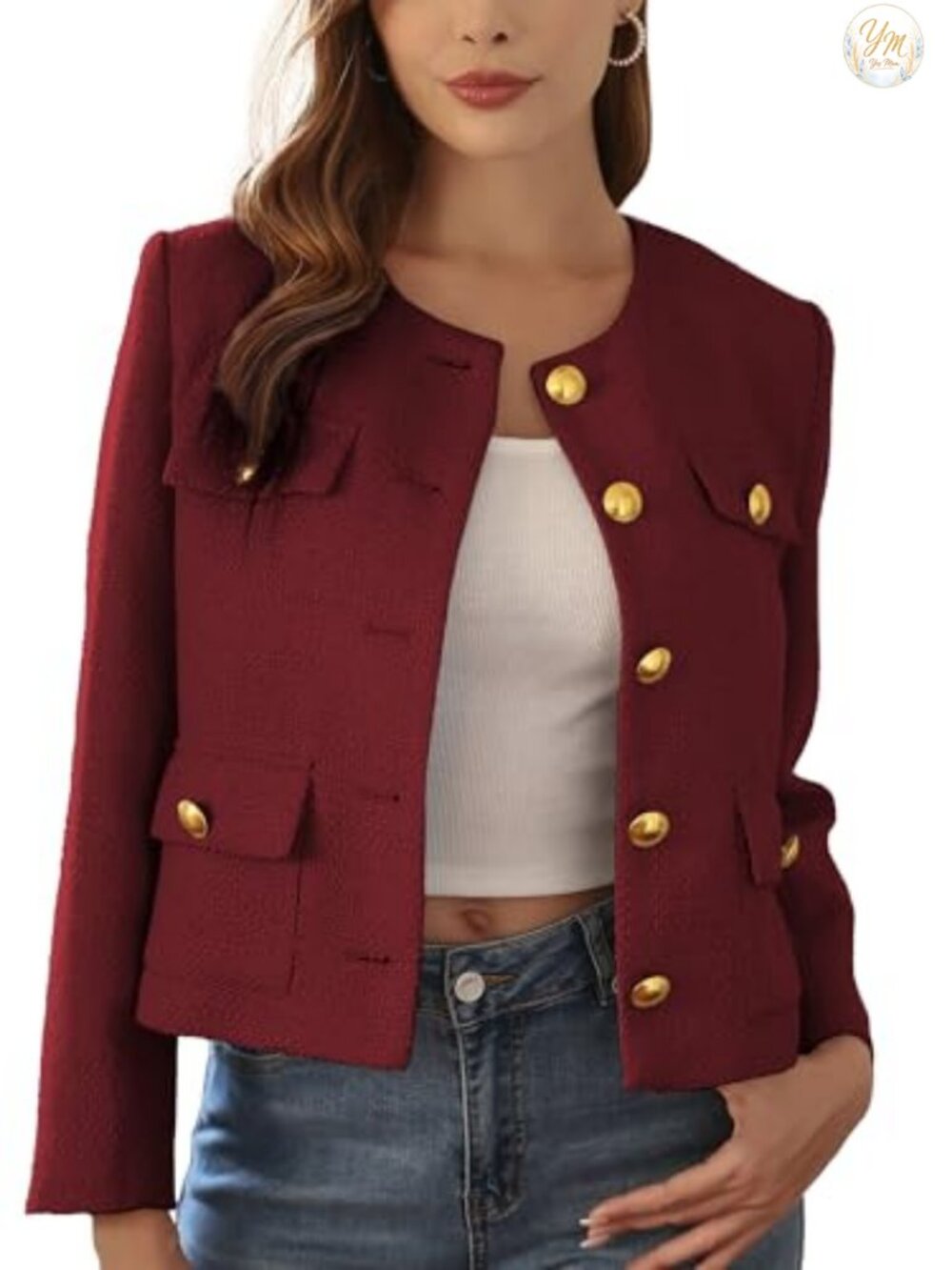 Cropped Tweed Blazer Women's Boxy Fit Jacket